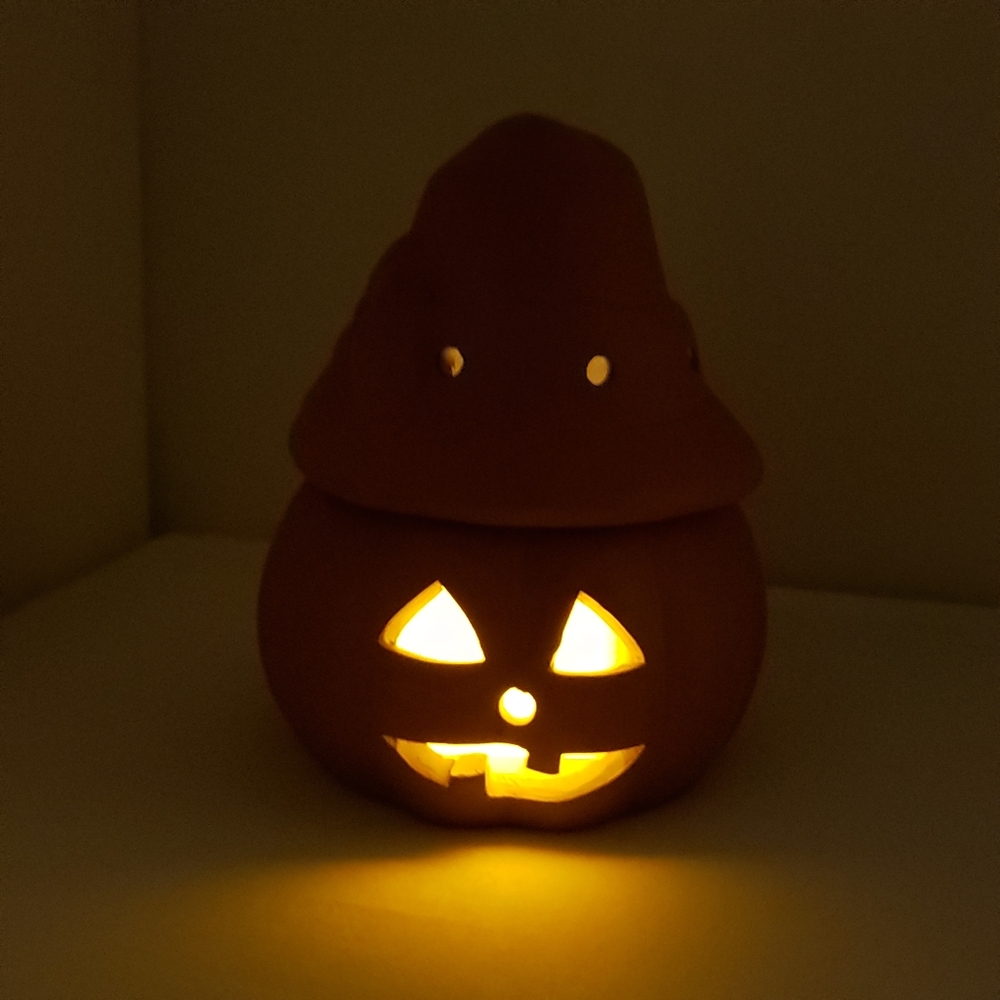 Vintage Terracotta Jack O Lantern Pumpkin Candle Holder With Lid 5"H - Picture 12 of 14